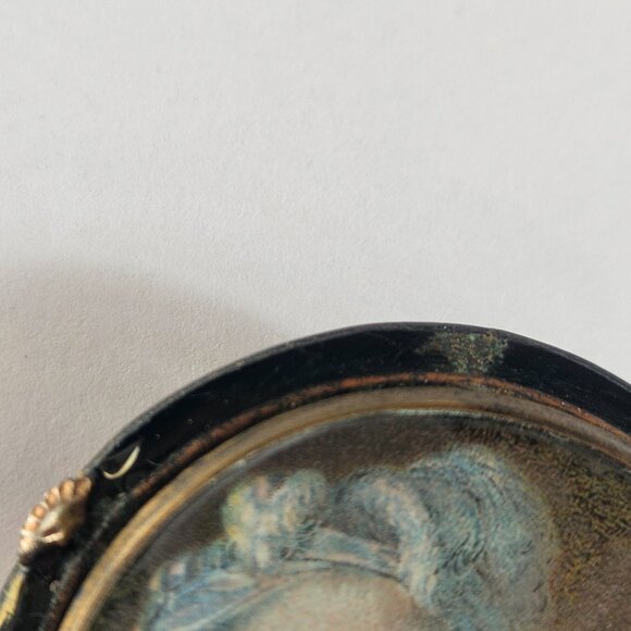 Antique French Art Nuevo Marie Antoinette Miniature Painted Enamel Brooch 1.8" - Picture 5 of 6